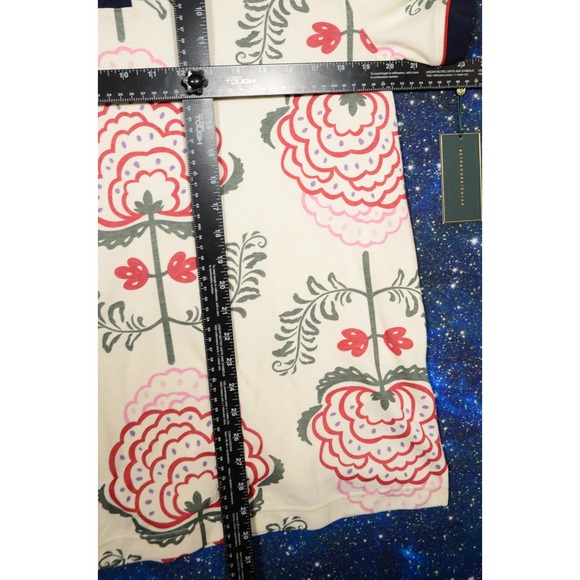 Extracurricular Polo Shirt Mens Medium Floral Print Cream Navy Collar Golf - Picture 6 of 8